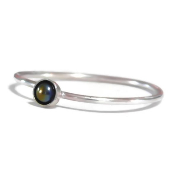 (2-13) 925 Sterling Silver 3mm Genuine Hematite Gemstone Skinny Band Stack Ring - Picture 3 of 6